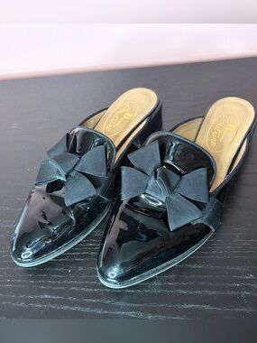 Browns Couture Patent Leather Black Bow Mules - Women